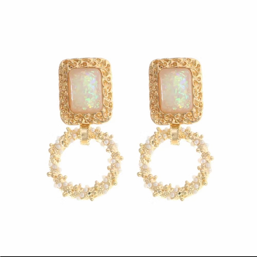 Textured Gold and Pearl Drop Earrings